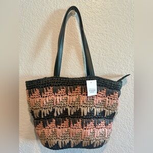 NWT Straw woven Braided Striped Tote Bag